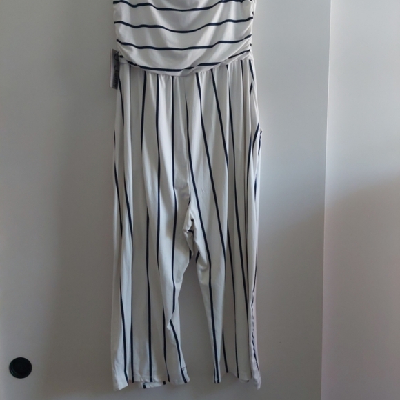 Soft Knit Nautical Stripe Pull-on Wide Leg Pants Romper Pockets Cropped Preppy - Picture 6 of 8